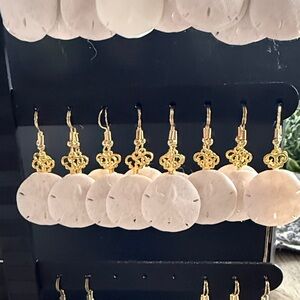 6-pairs of small sand dollar earrings with gold tone, keys hypoallergenic